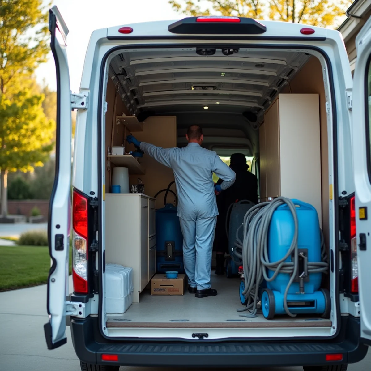 Water damage restoration service van in Roseville, CA