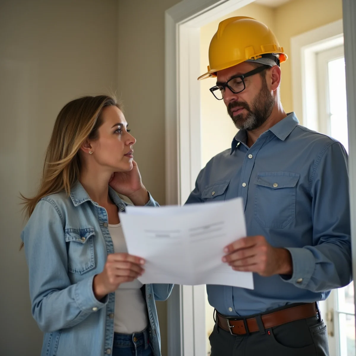 Homeowner reviewing an insurance policy next to water-damaged drywall in a Citrus Heights home