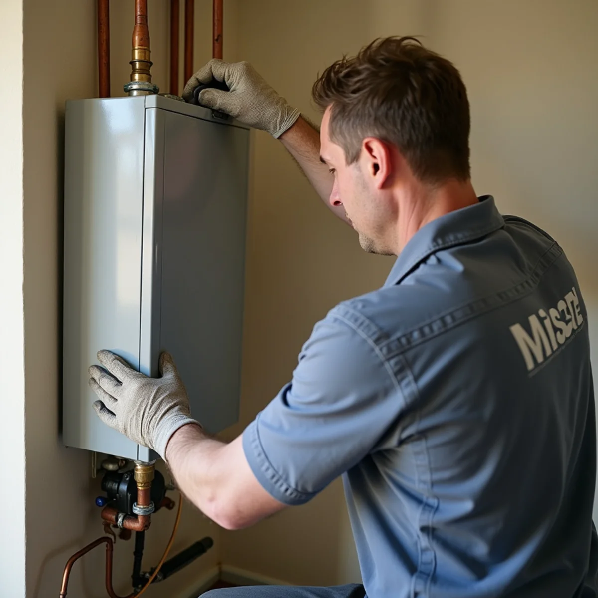 Technician replacing an aging water heater in a Sun City Roseville 55-plus community home