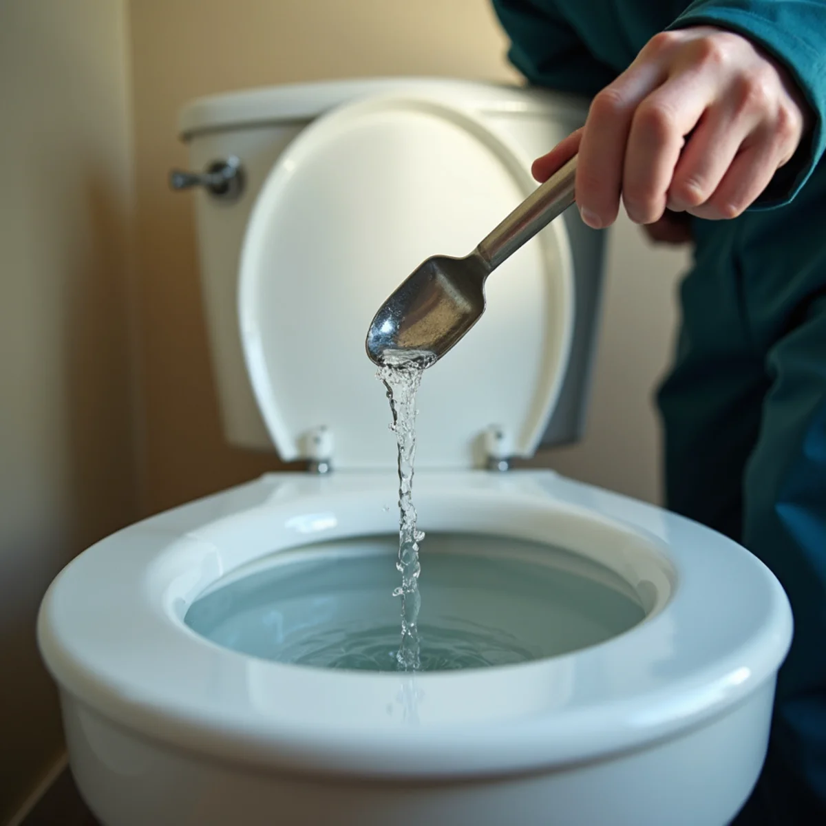 Water rising to the rim of an overflowing toilet bowl