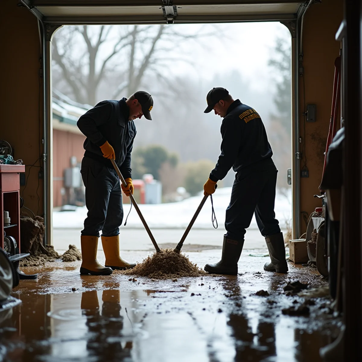 Flood cleanup crew extracting floodwater from a Roseville home