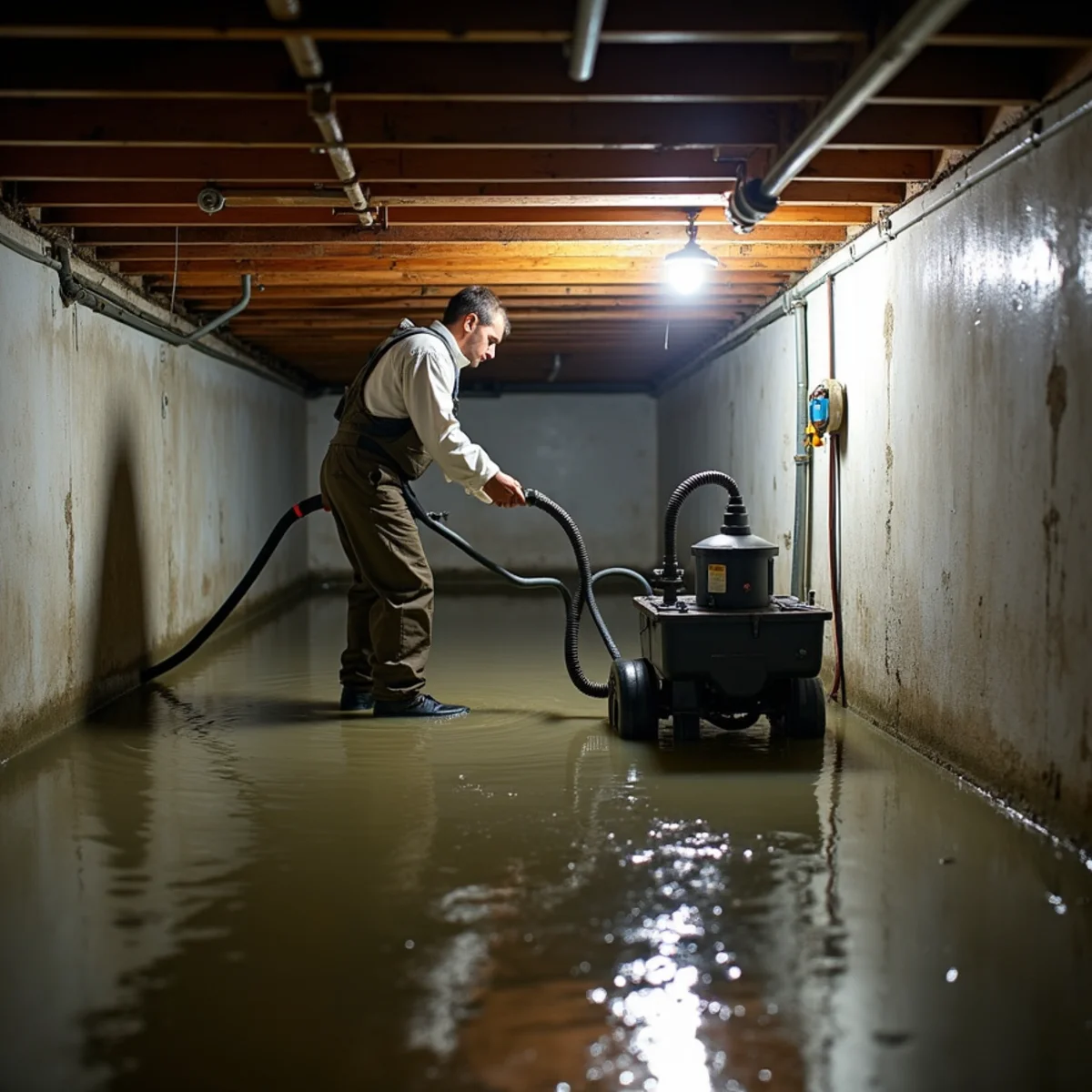 Crawl space water removal in progress at a Roseville home