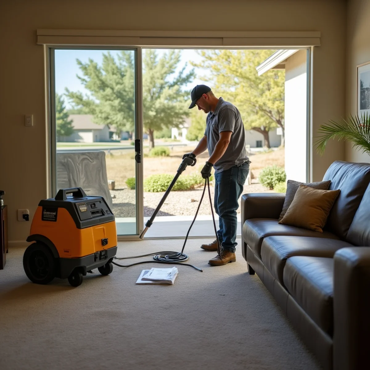 Water damage restoration crew drying a crawl space near the Cirby Creek channel in Roseville