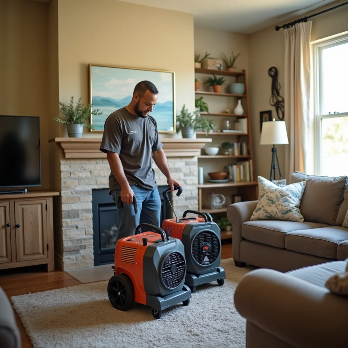 Water damage restoration technician checking moisture readings in a Diamond Oaks home near Royer Park