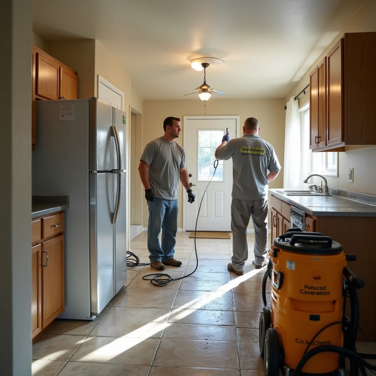 Water damage restoration crew drying a retail space near Westfield Galleria in South Roseville