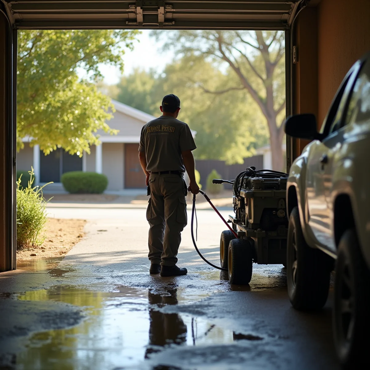 Water damage restoration crew inspecting a flooded Davis rental unit