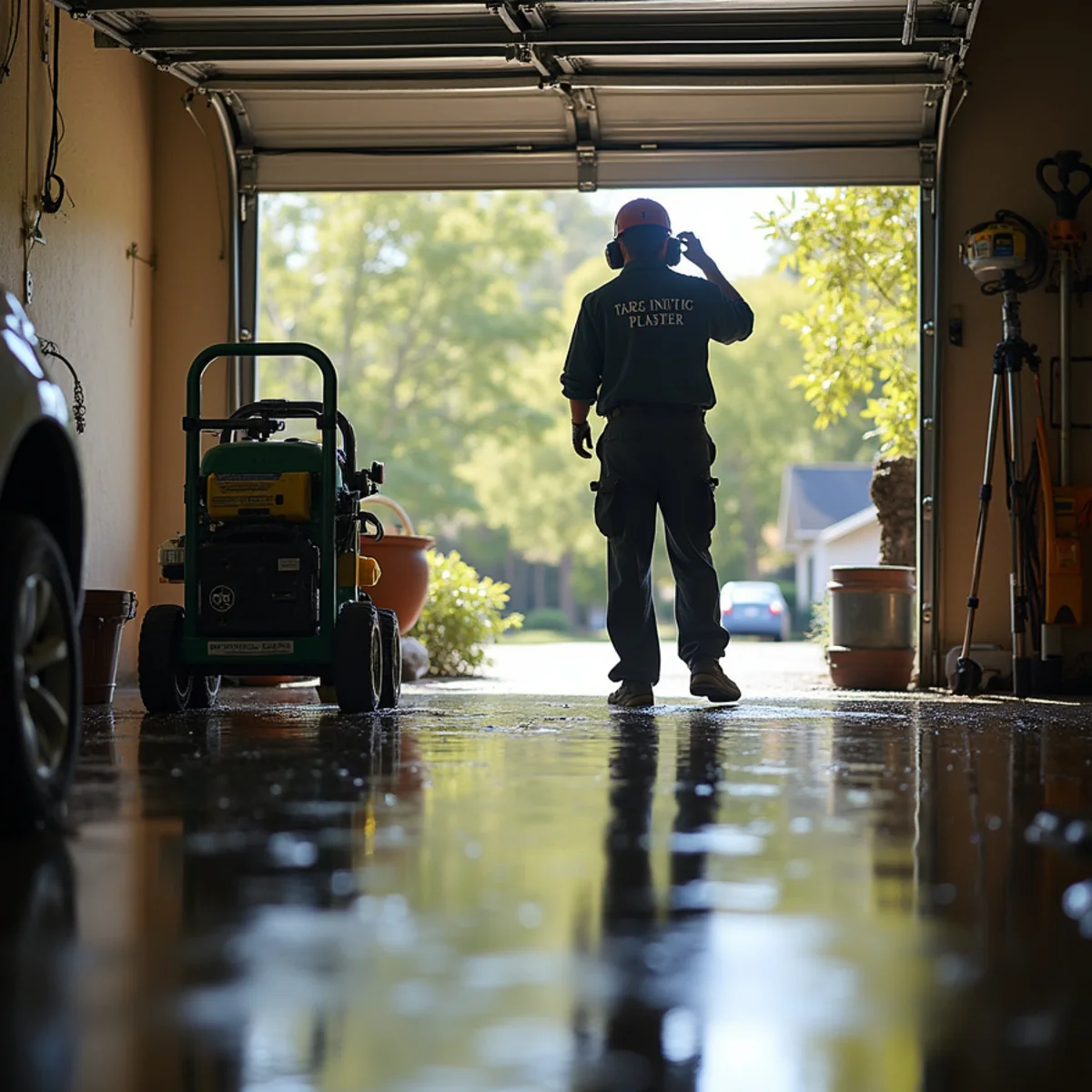 Water damage restoration technician drying a high-end El Dorado Hills home