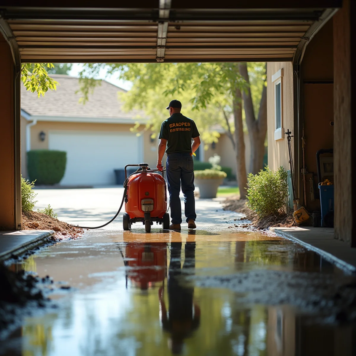 Air movers drying a hallway in a Lincoln, CA master-planned community home