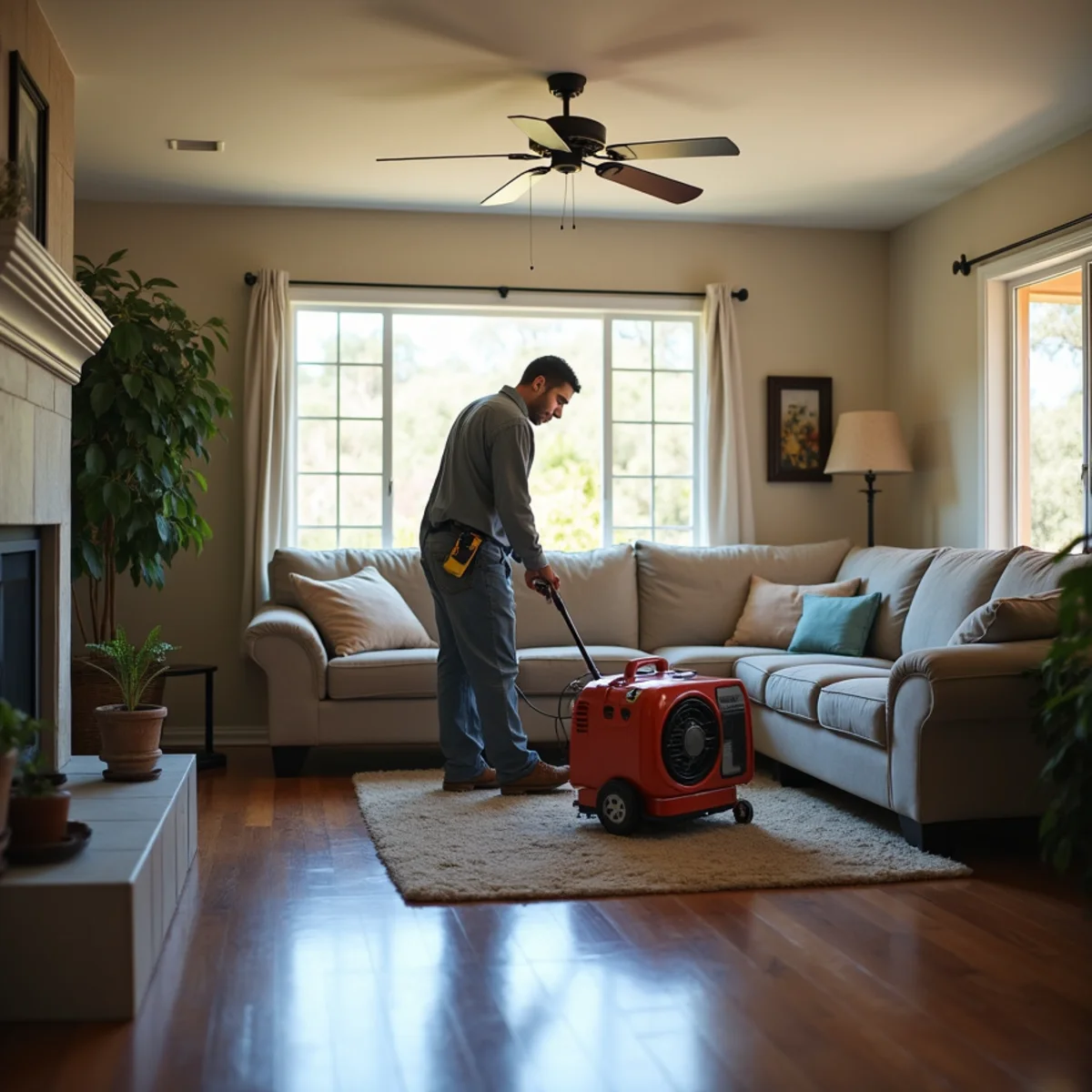 Water damage restoration crew extracting water from a Rancho Cordova apartment