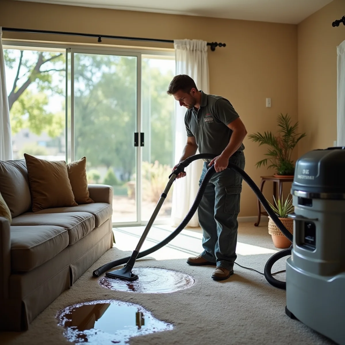 Technician extracting water from a 1970s-era home near Sunset Whitney Ranch